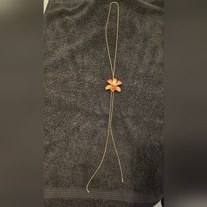 Elegant Gold and Pink Flower Pendant Necklace